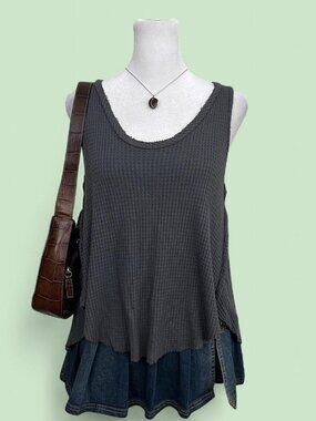 gray flowy boho granola grunge high low tank top
